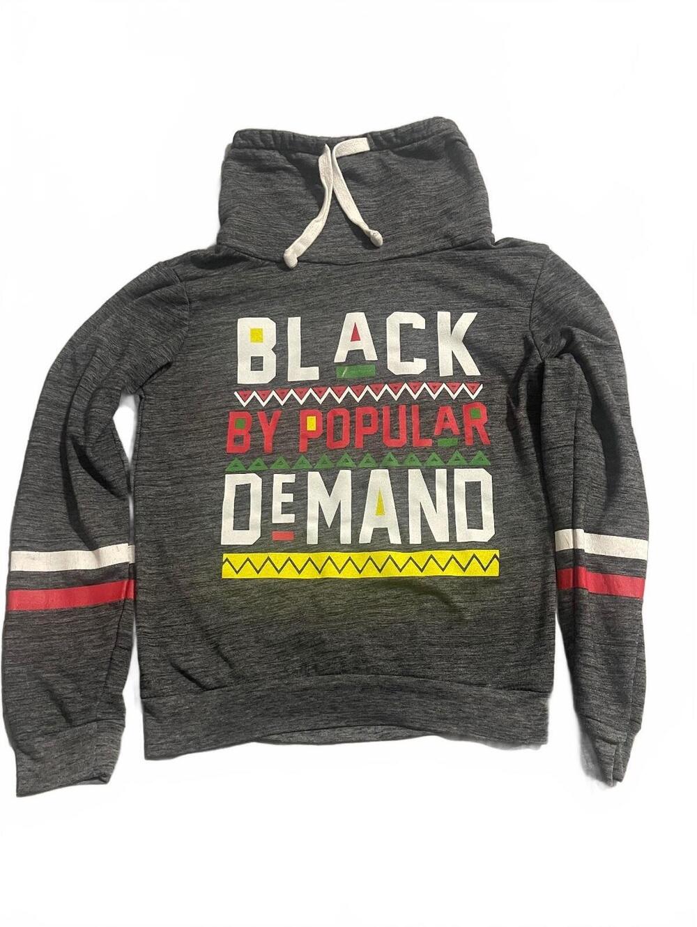 Black By Popular Demand Cowl Neck Sweatshirt Heather Gray Varsity Stripe-Medium